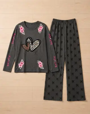 2 Pcs Women's Stitched Cotton Jersey Printed Night Suit thumbnail 2