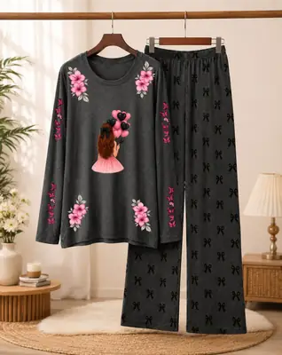 2 Pcs Women's Stitched Cotton Jersey Printed Night Suit