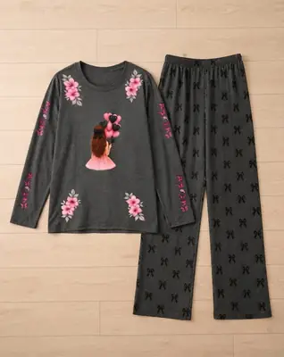 2 Pcs Women's Stitched Cotton Jersey Printed Night Suit thumbnail 2
