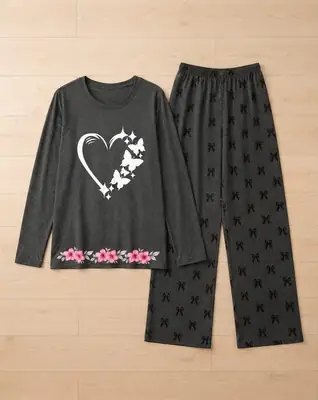 2 Pcs Women's Stitched Cotton Jersey Printed Night Suit thumbnail 2