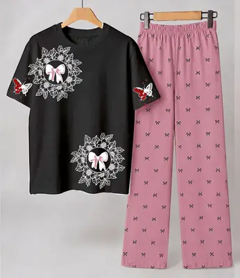 2 Pcs Women's Stitched Cotton Jersey Printed Night Suit