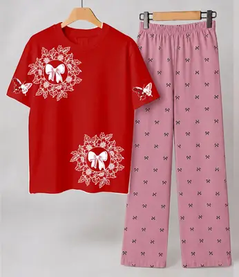 2 Pcs Women's Stitched Cotton Jersey Printed Night Suit
