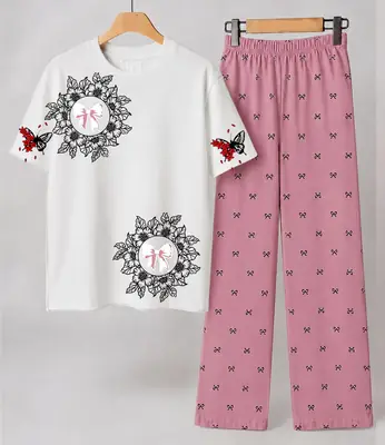 2 Pcs Women's Stitched Cotton Jersey Printed Night Suit thumbnail 4