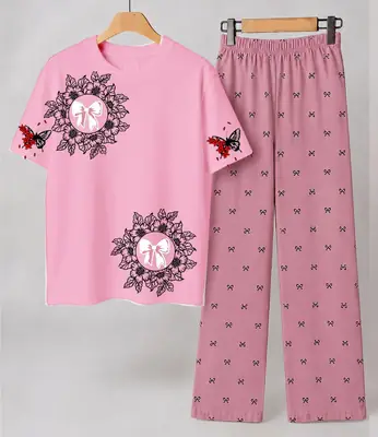 2 Pcs Women's Stitched Cotton Jersey Printed Night Suit thumbnail 4