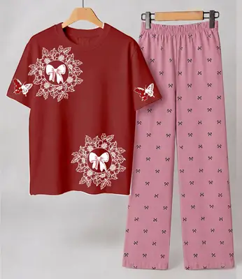 2 Pcs Women's Stitched Cotton Jersey Printed Night Suit