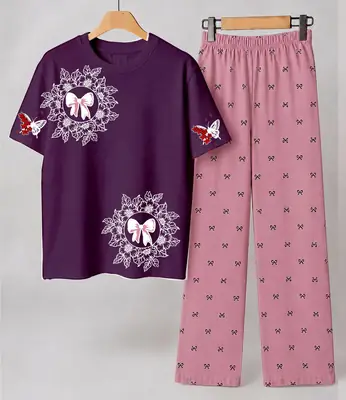 2 Pcs Women's Stitched Cotton Jersey Printed Night Suit