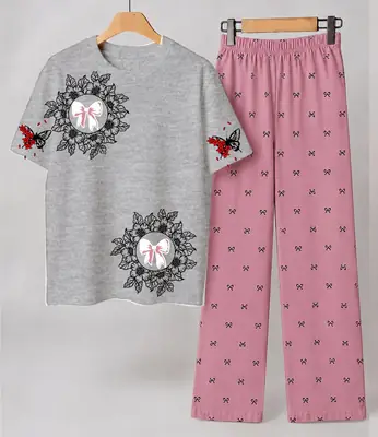 2 Pcs Women's Stitched Cotton Jersey Printed Night Suit