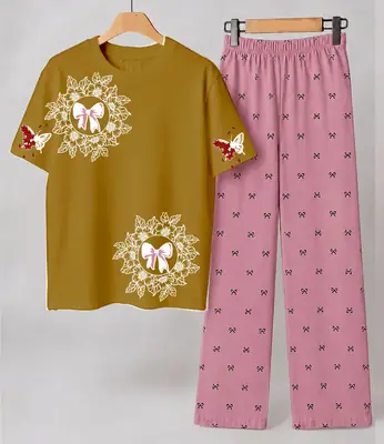 2 Pcs Women's Stitched Cotton Jersey Printed Night Suit