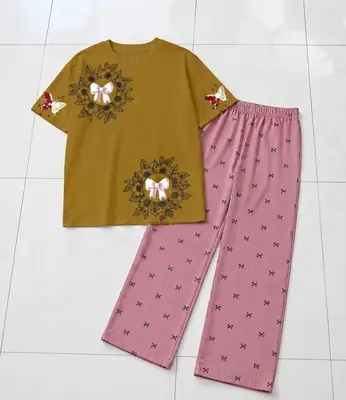 2 Pcs Women's Stitched Cotton Jersey Printed Night Suit thumbnail 3