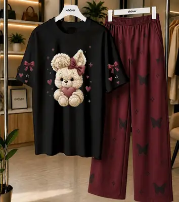 2 Pcs Women's Stitched Jersey Printed Night Suit thumbnail 4