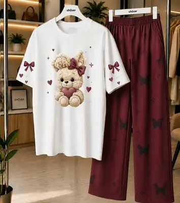 2 Pcs Women's Stitched Jersey Printed Night Suit
