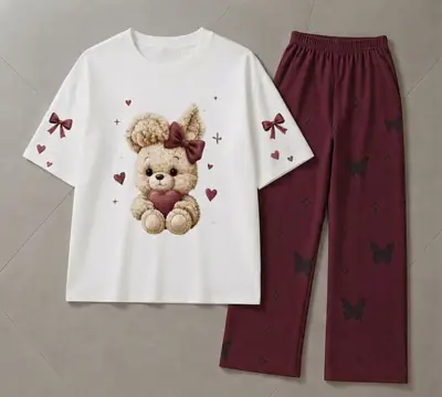 2 Pcs Women's Stitched Jersey Printed Night Suit thumbnail 3