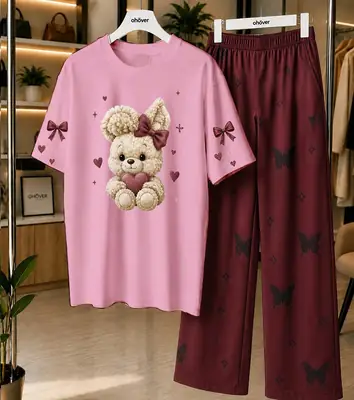 2 Pcs Women's Stitched Jersey Printed Night Suit thumbnail 4