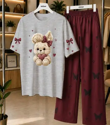 2 Pcs Women's Stitched Jersey Printed Night Suit thumbnail 4
