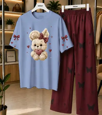2 Pcs Women's Stitched Jersey Printed Night Suit