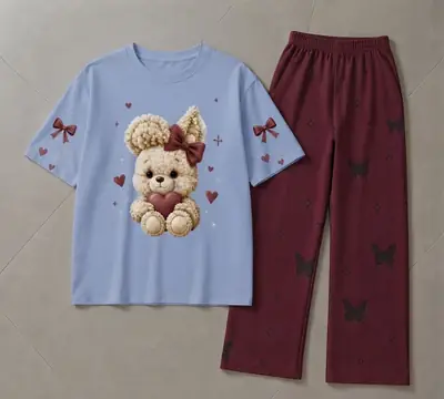 2 Pcs Women's Stitched Jersey Printed Night Suit thumbnail 3
