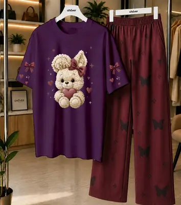2 Pcs Women's Stitched Jersey Printed Night Suit