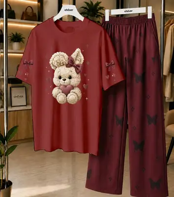 2 Pcs Women's Stitched Jersey Printed Night Suit