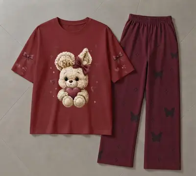 2 Pcs Women's Stitched Jersey Printed Night Suit thumbnail 3