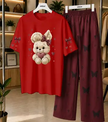 2 Pcs Women's Stitched Jersey Printed Night Suit
