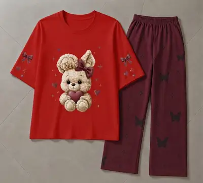2 Pcs Women's Stitched Jersey Printed Night Suit thumbnail 3