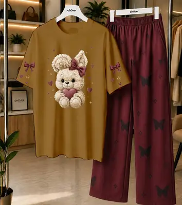 2 Pcs Women's Stitched Jersey Printed Night Suit