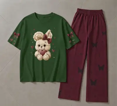 2 Pcs Women's Stitched Jersey Printed Night Suit thumbnail 3
