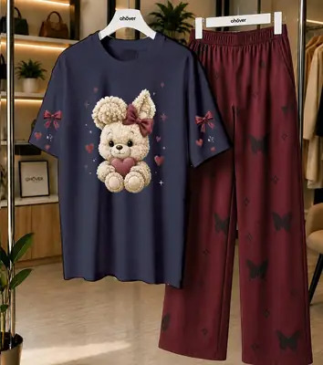 2 Pcs Women's Stitched Jersey Printed Night Suit