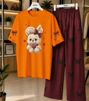 2 Pcs Women's Stitched Jersey Printed Night Suit