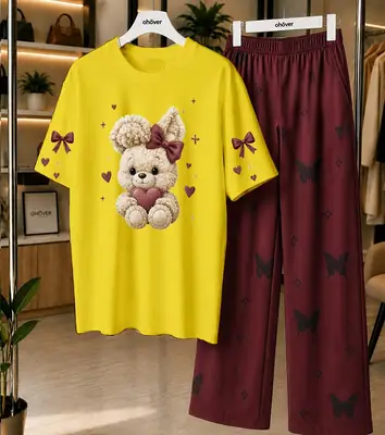 2 Pcs Women's Stitched Jersey Printed Night Suit thumbnail 4