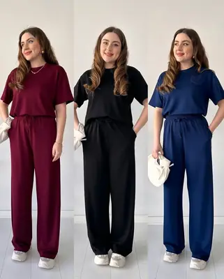 2 Pcs Women's Stitched Cotton Jersey Plain Night Suit thumbnail 3