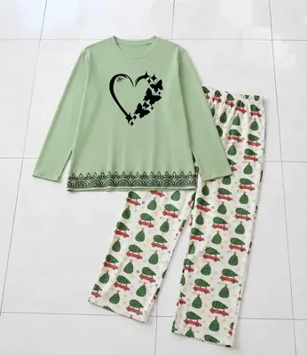 2 Pcs Women's Stitched Cotton Jersey Printed Night Suit thumbnail 2