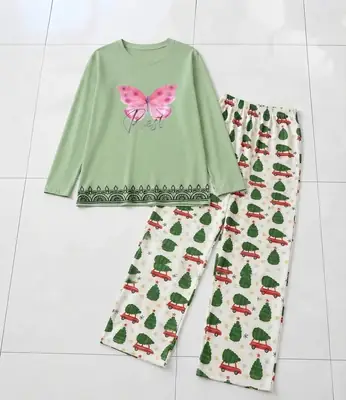 2 Pcs Women's Stitched Cotton Jersey Printed Night Suit thumbnail 2