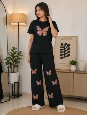 2 Pcs Women's Stitched Jersey Printed Night Suit thumbnail 3