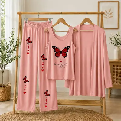 3 Pcs Women's Stitched Jersey Printed Night Suit