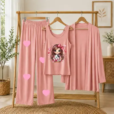 3 Pcs Women's Stitched Jersey Printed Night Suit