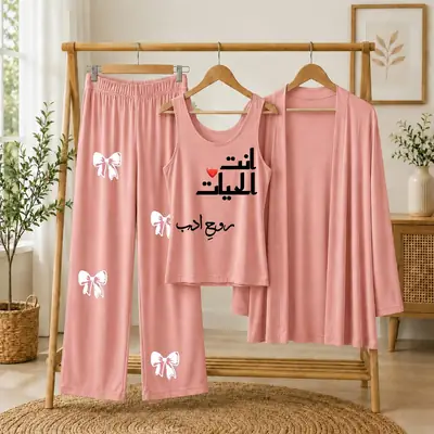 3 Pcs Women's Stitched Jersey Printed Night Suit