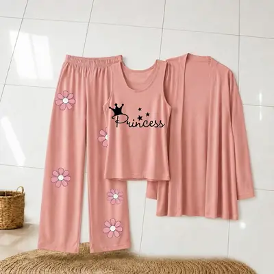 3 Pcs Women's Stitched Jersey Printed Night Suit thumbnail 2