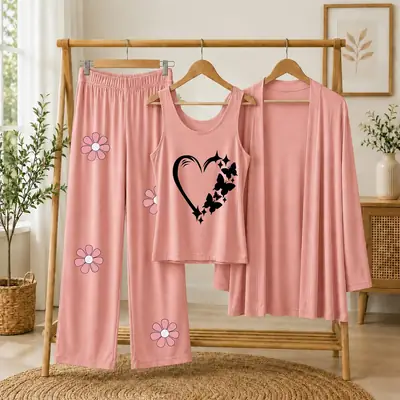 3 Pcs Women's Stitched Jersey Printed Night Suit thumbnail 3