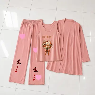 3 Pcs Women's Stitched Jersey Printed Night Suit thumbnail 2