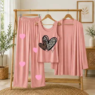 3 Pcs Women's Stitched Jersey Printed Night Suit
