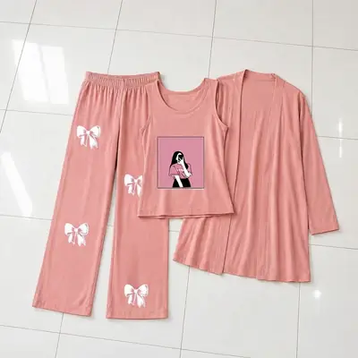 3 Pcs Women's Stitched Jersey Printed Night Suit thumbnail 2