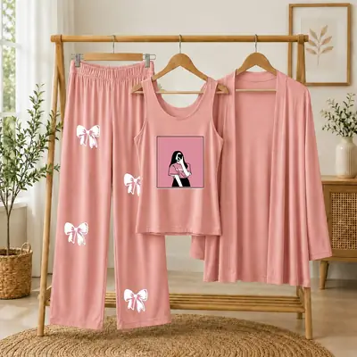 3 Pcs Women's Stitched Jersey Printed Night Suit thumbnail 3