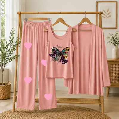 3 Pcs Women's Stitched Jersey Printed Night Suit