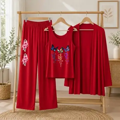 3 Pcs Women's Stitched Jersey Printed Night Suit