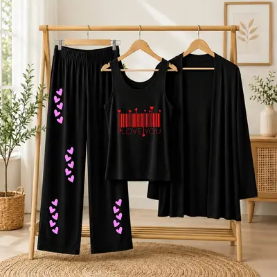 3 Pcs Women's Stitched Jersey Printed Night Suit thumbnail 1
