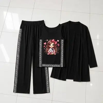 3 Pcs Women's Stitched Jersey Printed Night Suit thumbnail 2