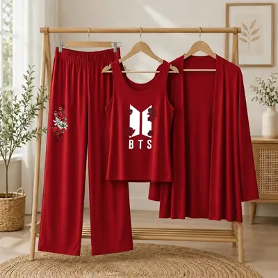 3 Pcs Women's Stitched Jersey Printed Night Suit thumbnail 1