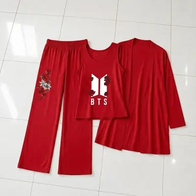 3 Pcs Women's Stitched Jersey Printed Night Suit thumbnail 2