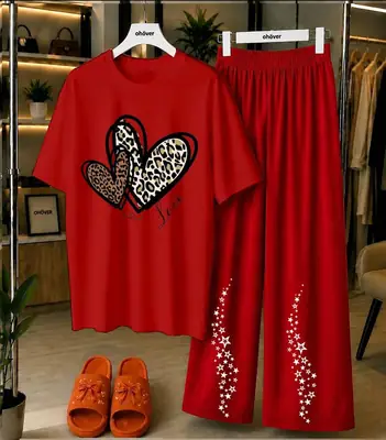 2 Pcs Women's Stitched Jersey Printed Night Suit